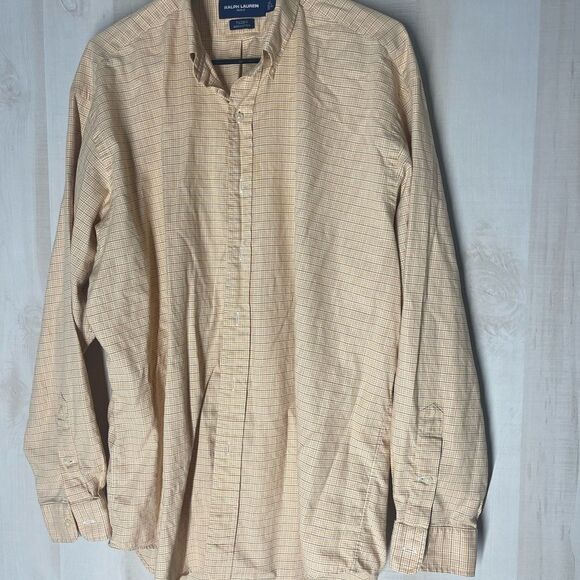 Ralph Lauren Tilden shirt yellow grey and white check button front,‎ size Large - Picture 5 of 10